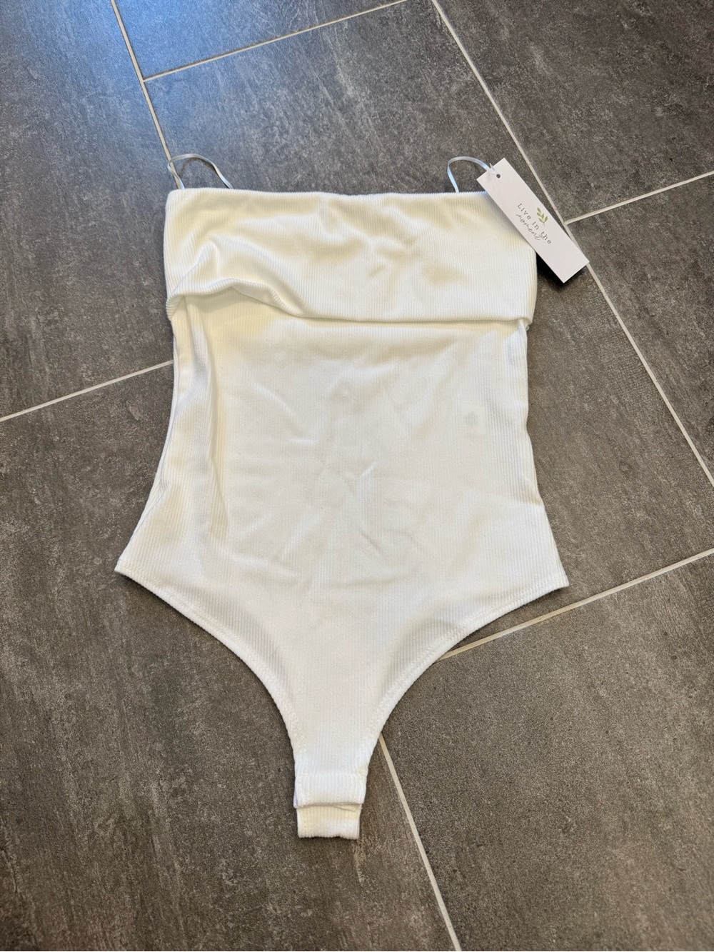 Sleeveless White Ribbed Bodysuit